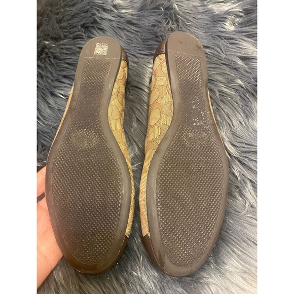 Coach Chelsea Tan Brown Leather & Canvas Logo Slip On Ballerina Ballet Flat 8.5 - Picture 4 of 4
